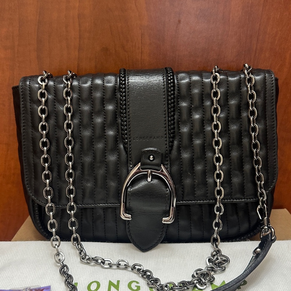 Longchamp Quilted Black Leather Shoulder Bag